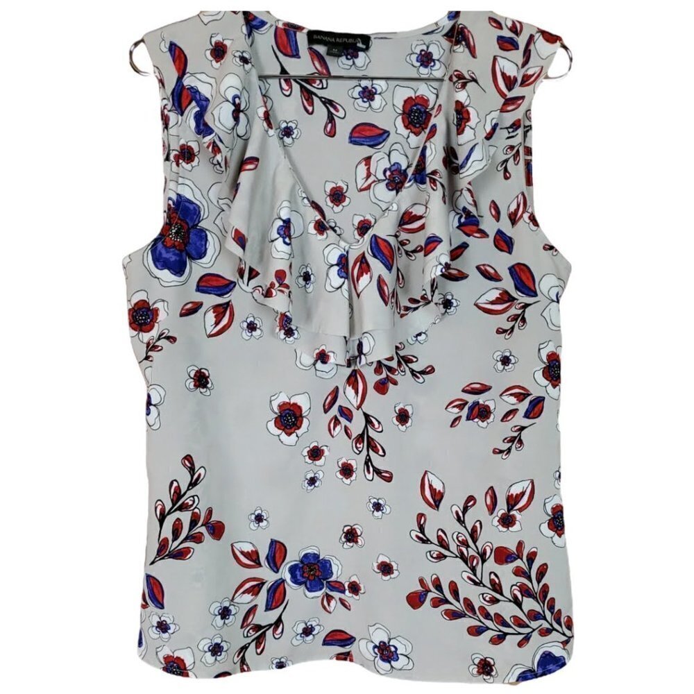 💎113 Banana Republic Ruffled V Neck Floral Tank Top